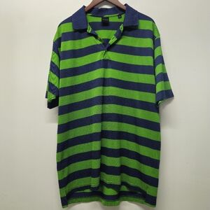 Dunning Mens Golf Polo Shirt Striped XL Green Blue Casual Short Sleeve Versatile
